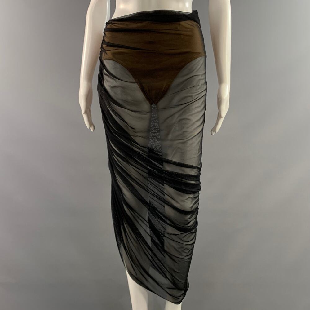 NORMA KAMALI Size XS Black Beige Nylon Sheer Long Skirt